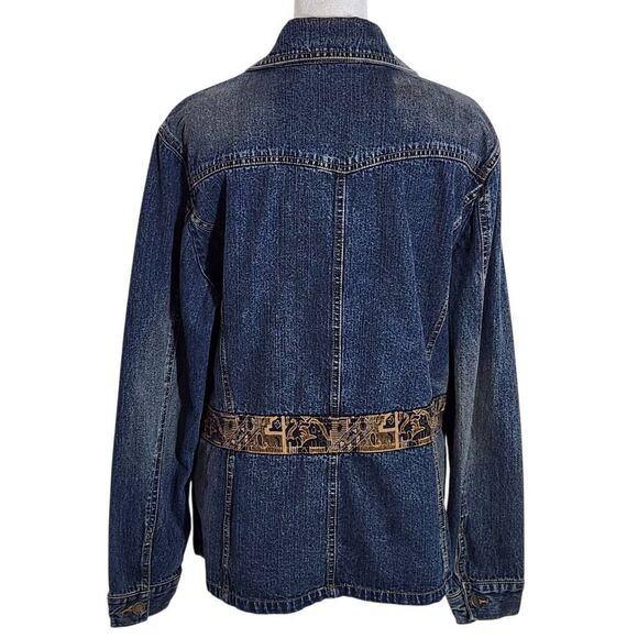 St. John's Bay Jean Jacket with Tan Paisley Print Accent Size Large Denim Jacket - Picture 2 of 8